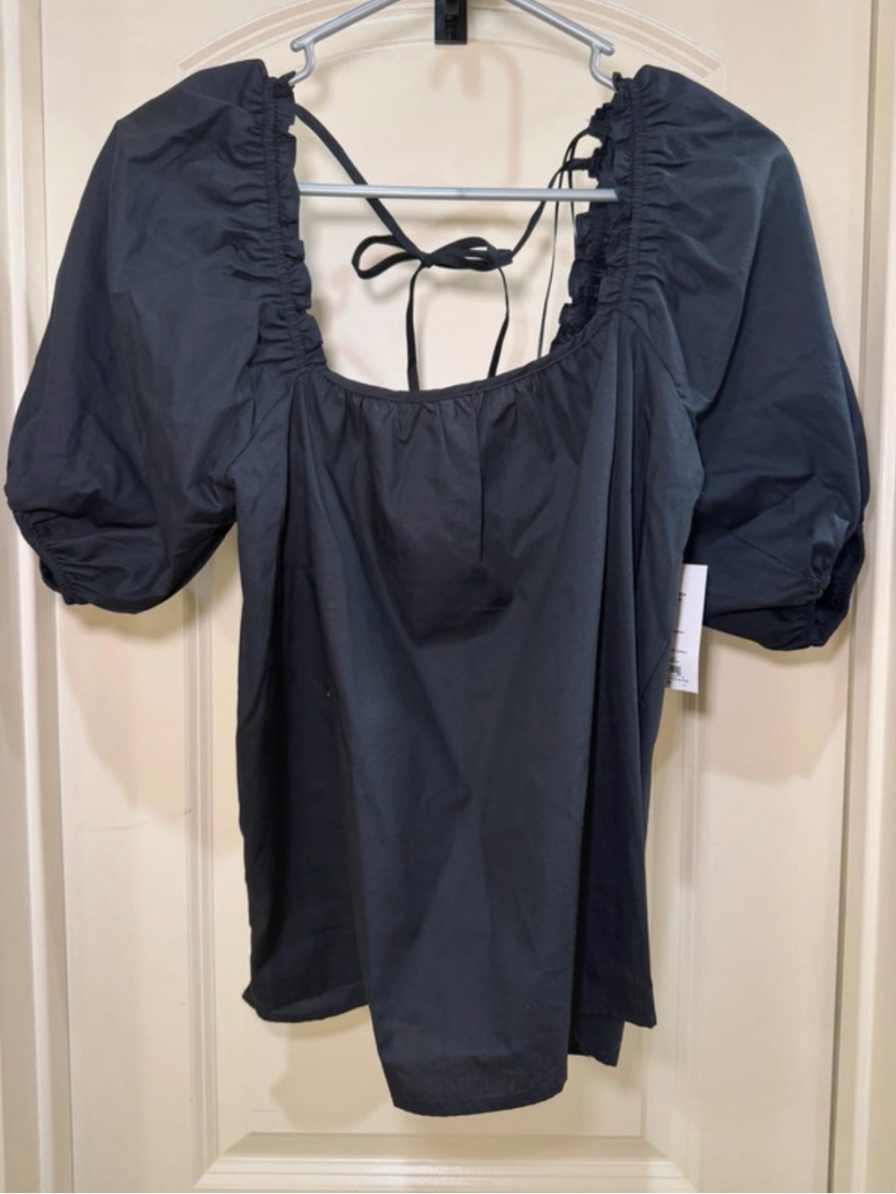 Nine West Black Women's Puff Sleeve Square Neck Top - Brand Not Visible -NWT